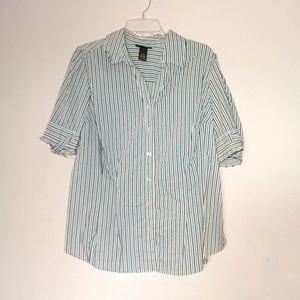 Lane Bryant Blue Black Stripe Short Sleeve Top